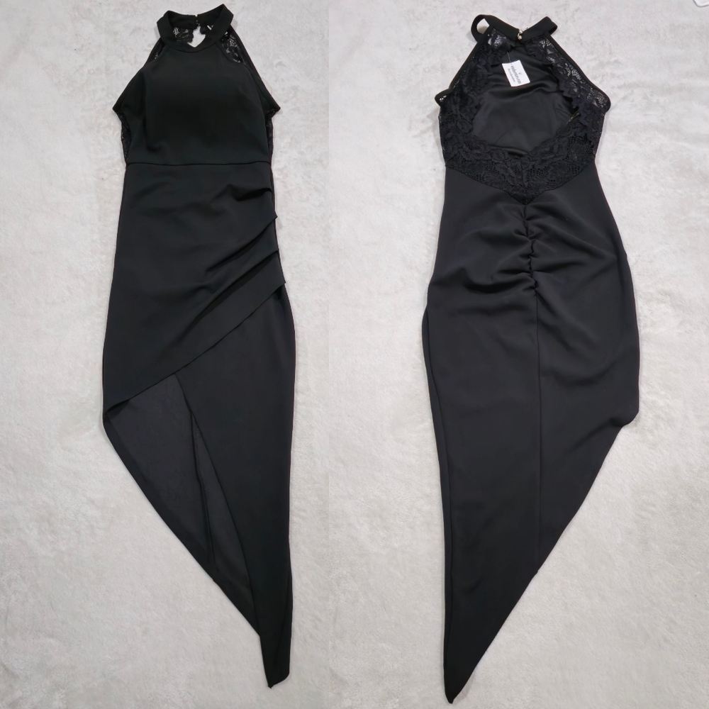 NEW Windsor Black Drop Waist Dress Asymmetrical Wrap Midi Skirt Open Back - Picture 10 of 17